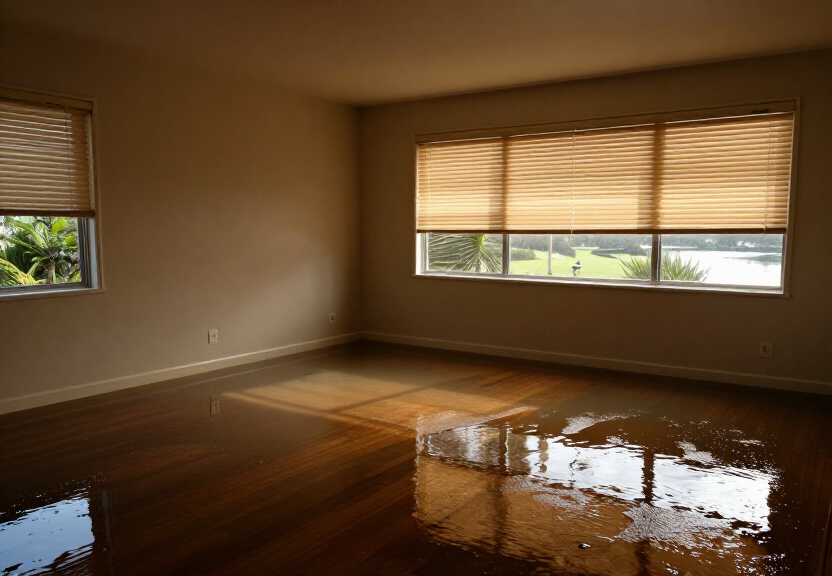 Warped wooden floorboards in a Bronte apartment due to water damage